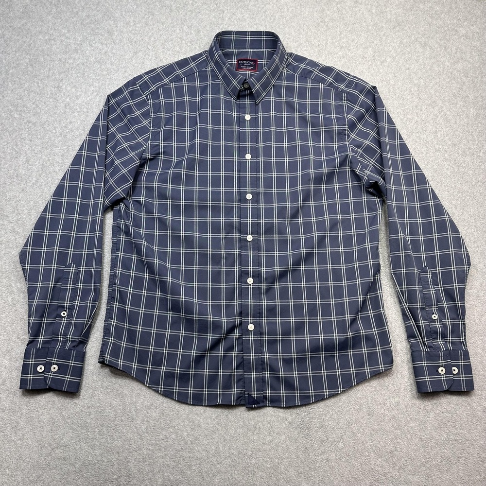 UNTUCKit Shirt Mens Medium Blue Plaid Long Sleeve Button Down Performance Tayson